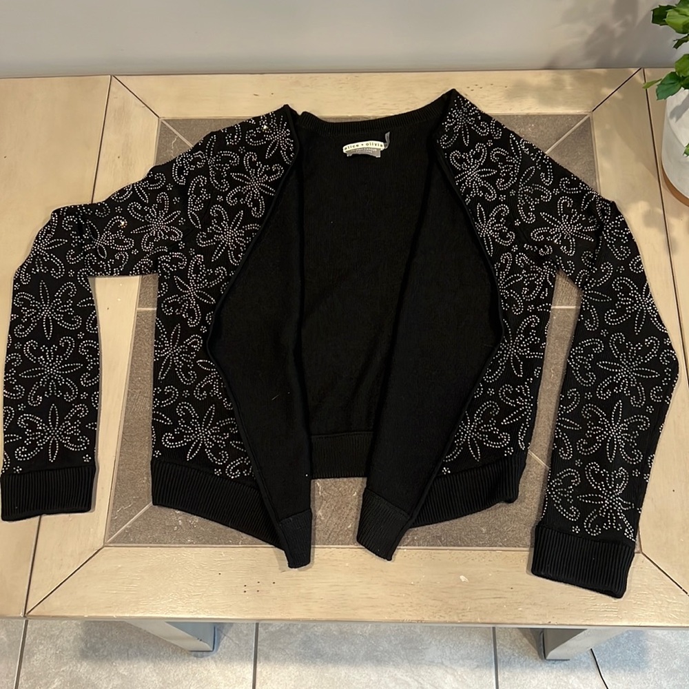 Alice & Olivia Neiman Marcus exclusive, M open front black embellished
